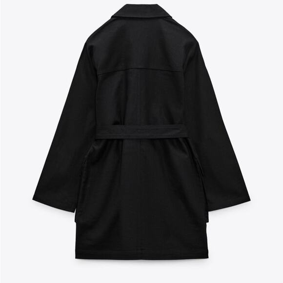 ZARA Belted Linen Jacket Dress Safari Black Matrix Trench Utility Size XS S - Picture 10 of 11